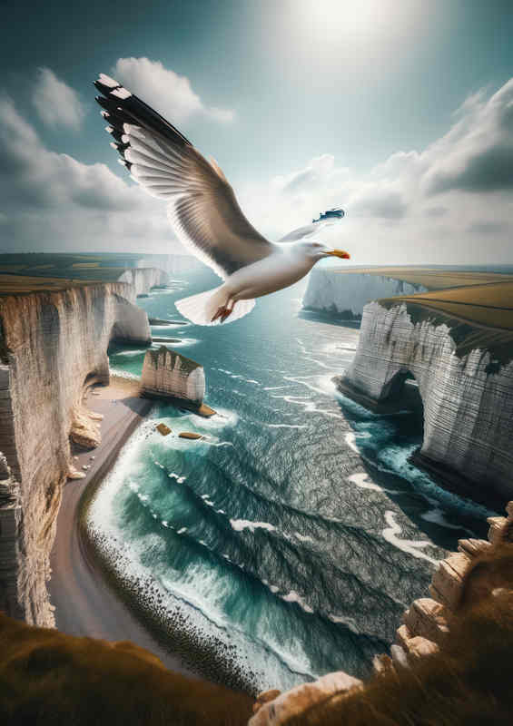 Seagulls Coastal Flight | Metal Poster