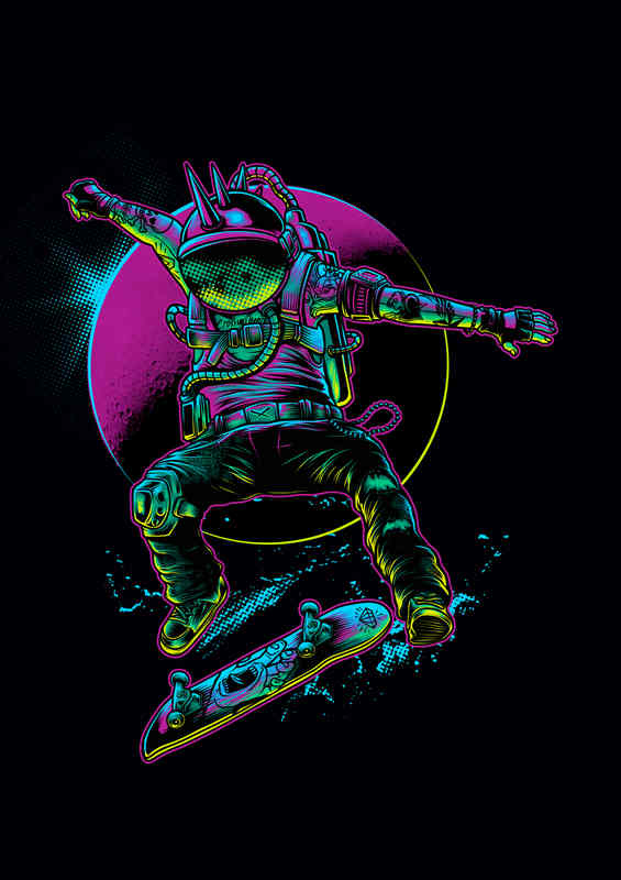 Space Skater NeoPunk Metal Poster