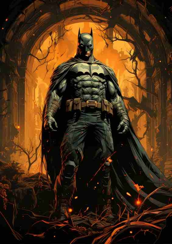 A statue of batman in the shadows | Metal Poster