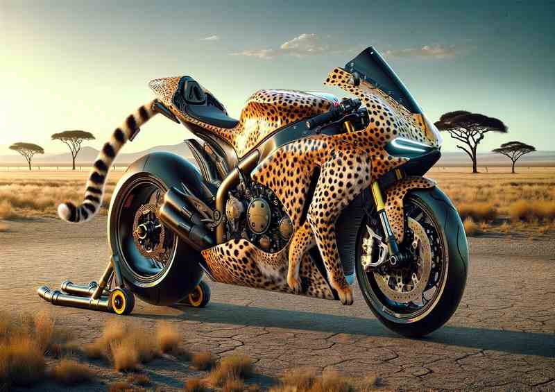 Cheetah Themed Superbike On The Road | Metal Poster