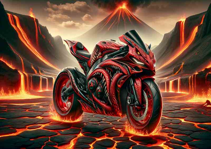 Dragon Fury Fiery Red Superbike Design | Metal Poster