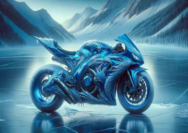 Ice Dragon Sleek Blue Superbike | Metal Poster