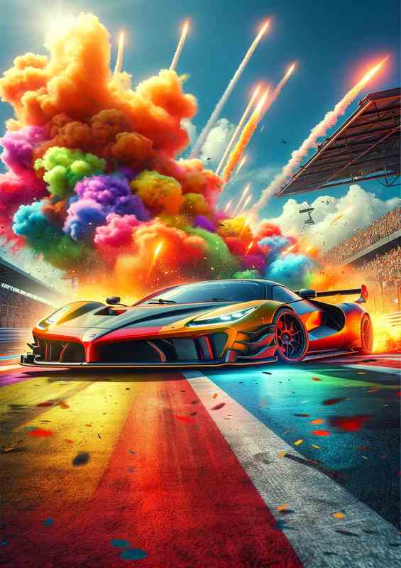 Supercar Battle with Colorful Explosions | Metal Poster