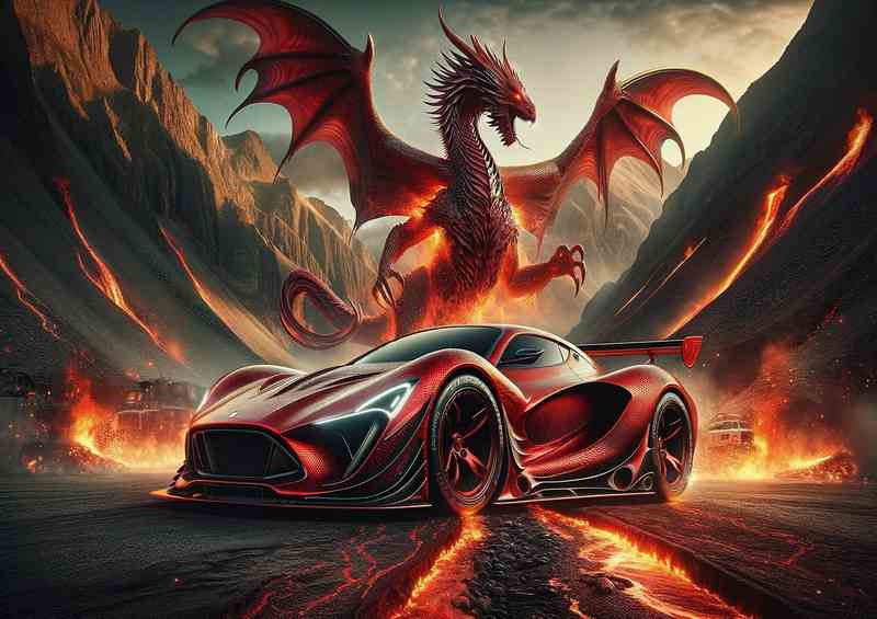 Dragon Red Sports Car Metal Poster