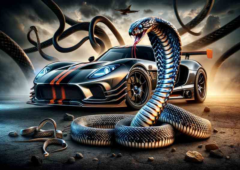 Majestic Cobra Car and Snake Metal Poster
