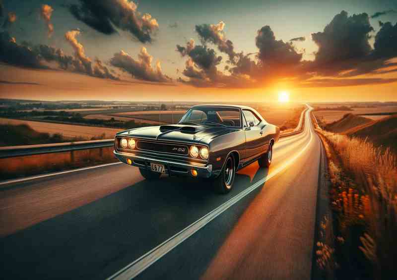 Sunset Highway Muscle Car Metal Poster