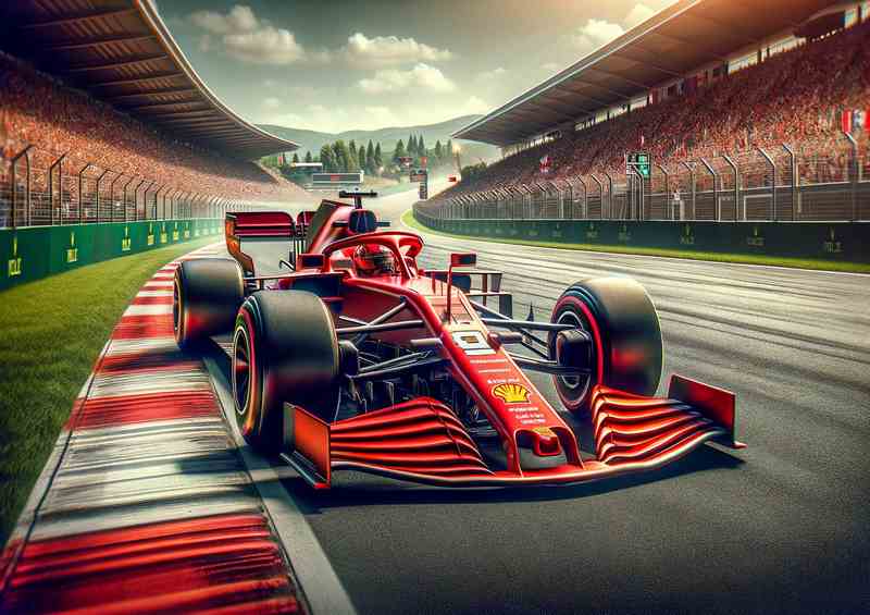 Racing Car on Grand Prix Circuit | Metal Poster