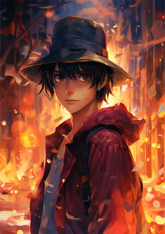 Flaming City Encounter: Monkey D Luffy Metal Poster - One Piece