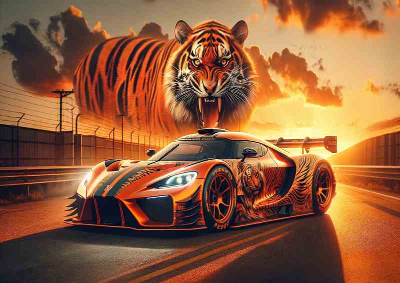 Tiger Ess. Orange Race Car | Metal Poster