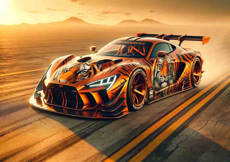 Wild Tiger Orange Racing Car Metal Poster