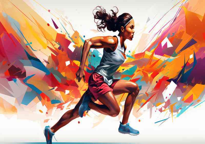 A woman running in colorful design | Metal Poster