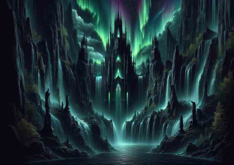 Gothic Aurora Falls northern lights | Metal Poster