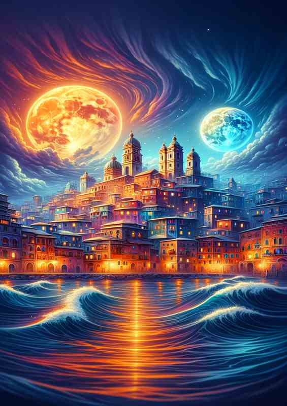 Cityscape by Moonlight Stylized Art | Metal Poster