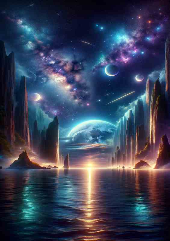 Enchanted Night Seascape Moonlit Ocean | Metal Poster