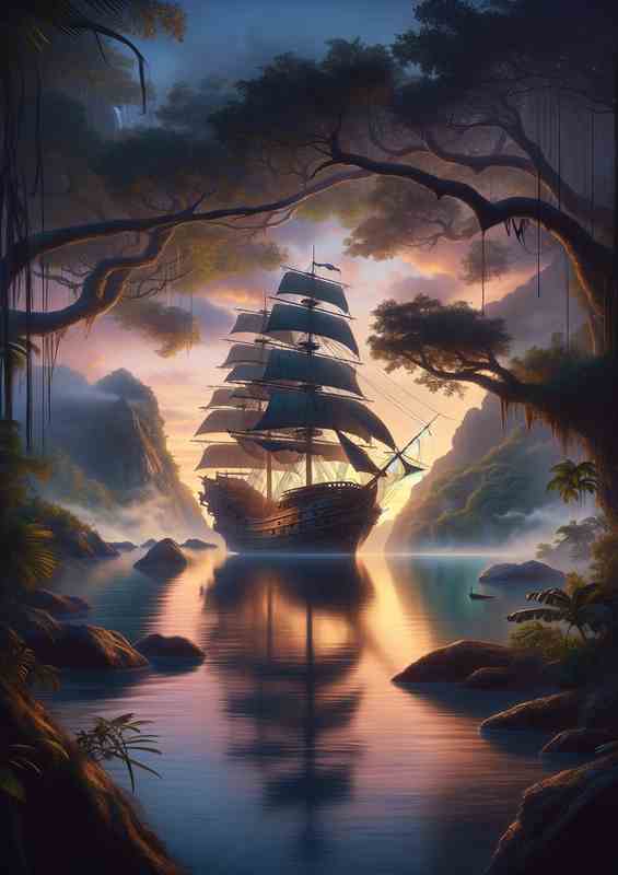 Enchanted Ship Aground in Twilight Cove | Metal Poster