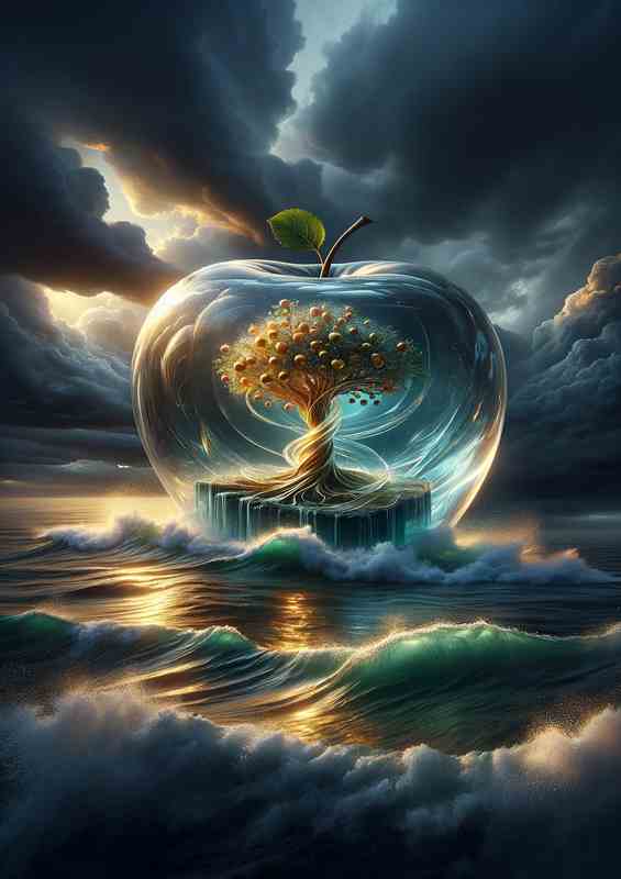 Fantasy Glass Apple Oceanic Tree Design | Metal Poster