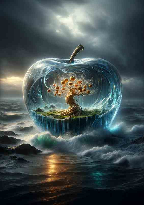 Fantasy Glass Apple Oceanic Tree Metal Poster