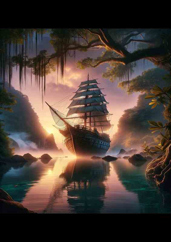 Ship Aground in Twilight Cove | Metal Poster