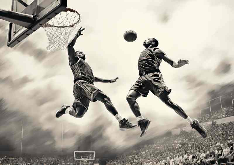 Basketball Double dunker in fullcourt by person | Metal Poster