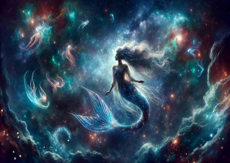 Stellar Mermaid in Galactic Ocean | Metal Poster