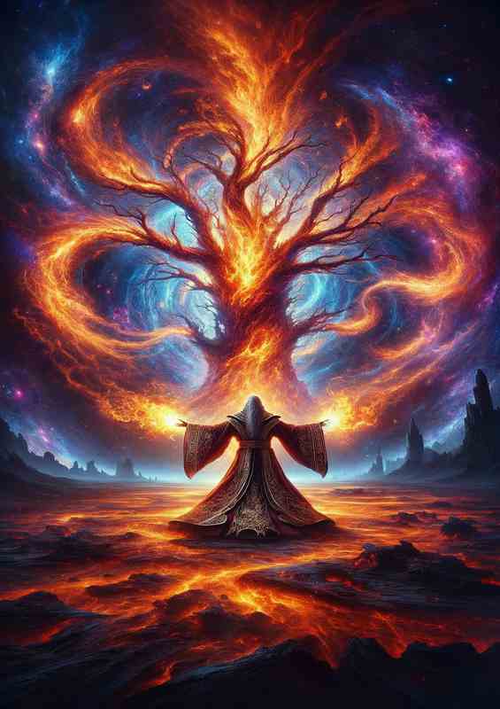 Ancient Mage Conjuring Primordial Flames | Metal Poster