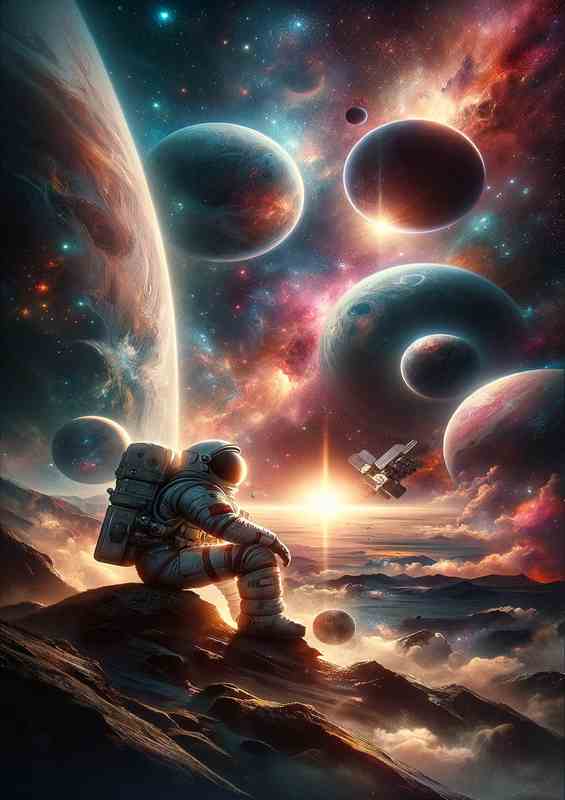 Cosmic Explorer Astronaut Adventure Sci fi Artwork | Metal Poster