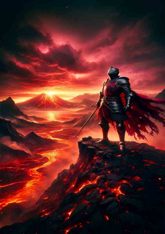 Crimson Knight Emberfall Horizon Watch | Metal Poster