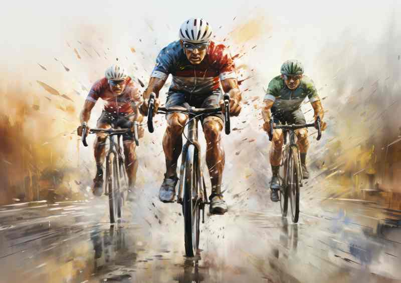 Cyclists racing in a blurred background | Metal Poster