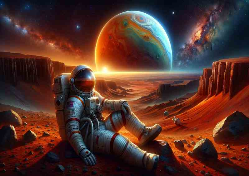 Astronaut Resting on Mars Surreal Landscape | Metal Poster