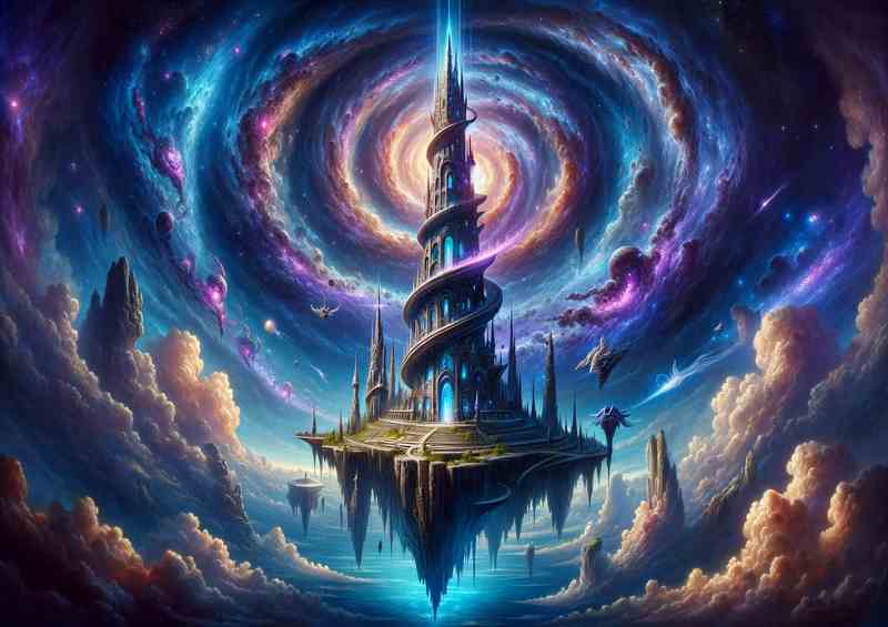 Celestial Sorcerers Abode perched on a floating island | Metal Poster