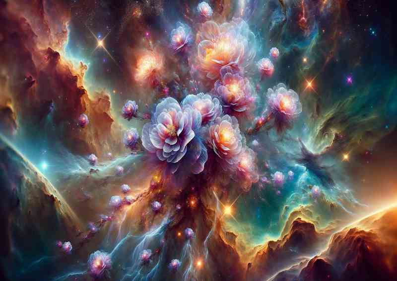 Nebula Blossom Space Flowers Metal Poster