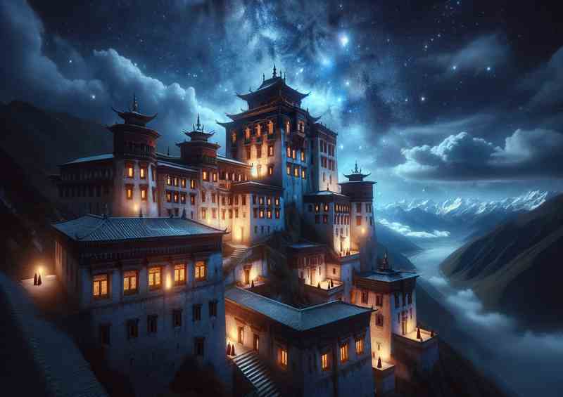 Starlight Monastery perched atop a mountain | Metal Poster