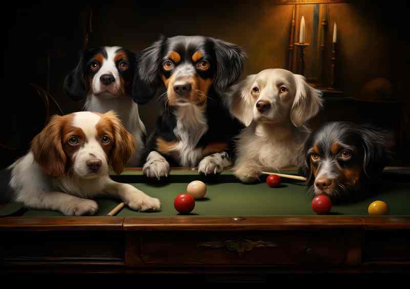 The doggies of the pool table | Metal Poster