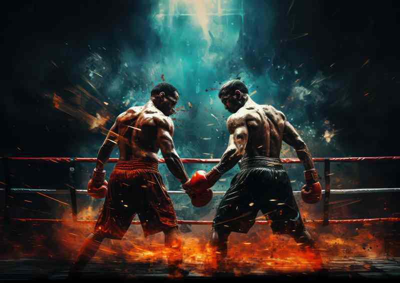 Two boxers on the ring in the middle of a boxing ring | Metal Poster