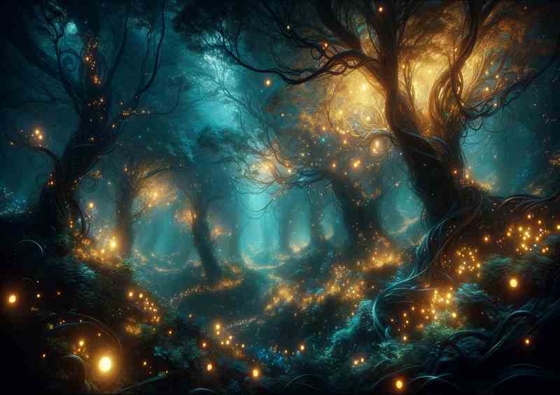 Enchanted Forest Illuminated by Lights | Metal Poster
