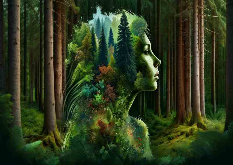 Forest Heart Woman Profile Woodland Scene Fusion | Metal Poster