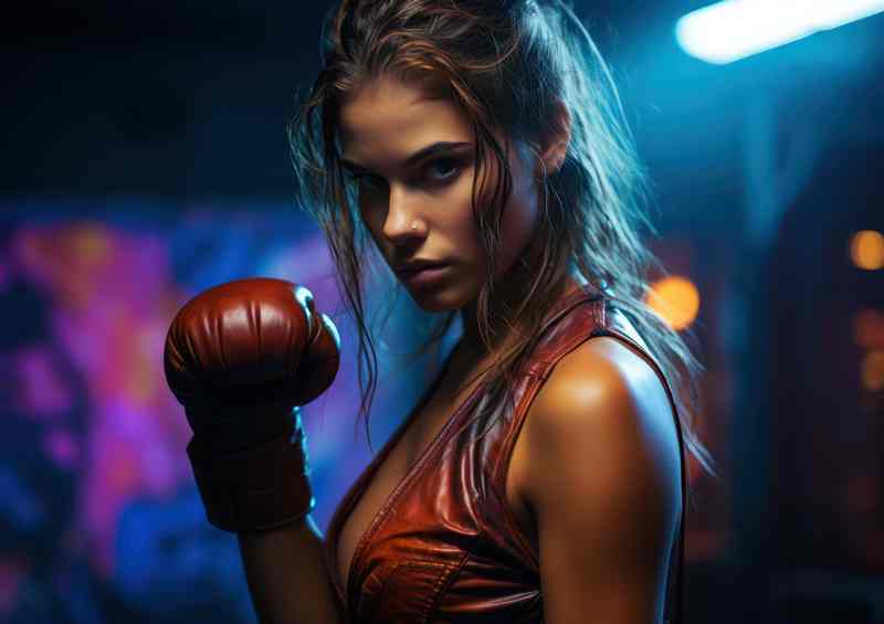 Young woman kick boxing | Metal Poster