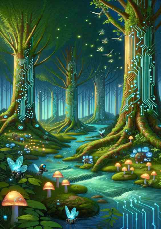 A whimsical cybernetic forest | Metal Poster