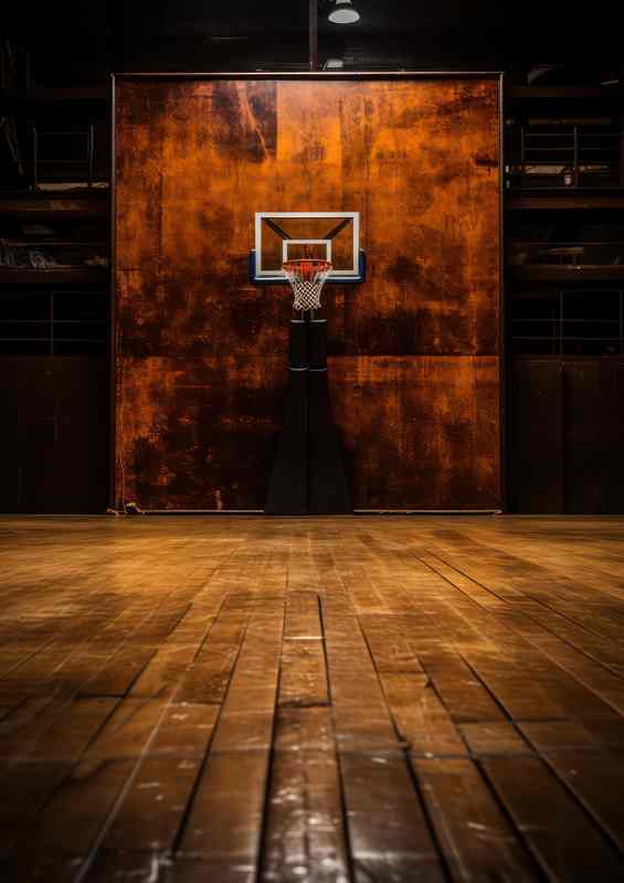 Basketball is standing on an empty basketball court | Metal Poster