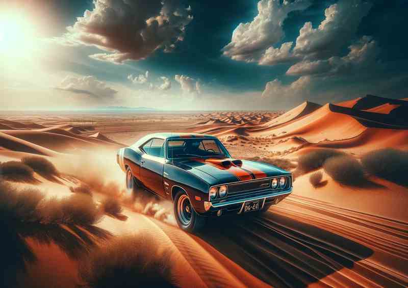 Classic Muscle Car Roaring through Desert | Metal Poster