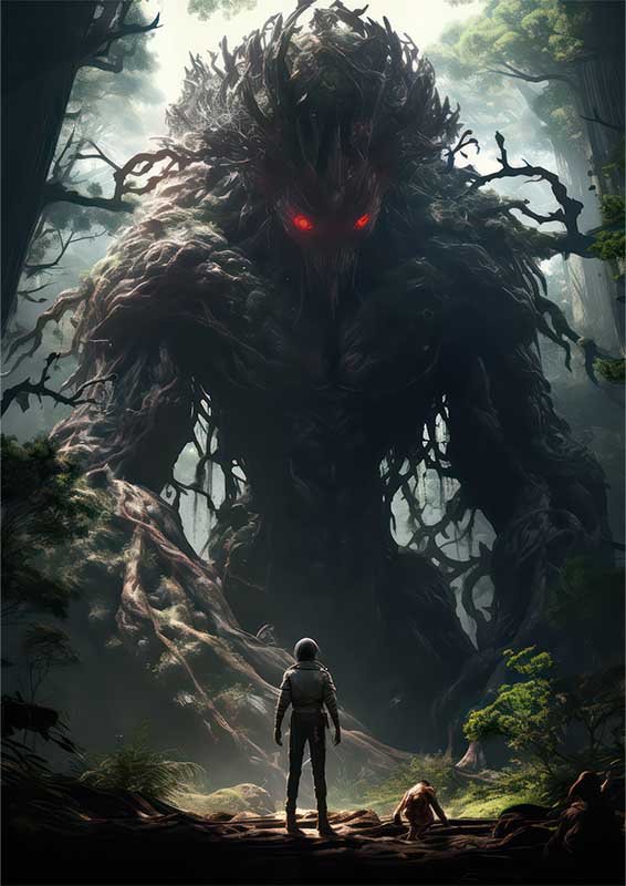 Monster in the forest surrounded by the trees | Metal Poster