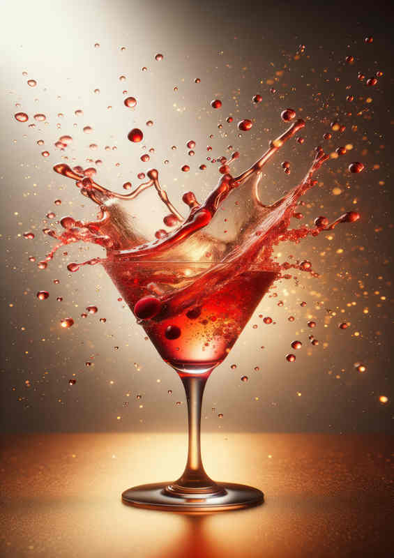 Splashing Red & Gold Cocktail Metal Poster