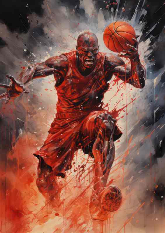 Basketball player painting withwatercolors on black | Metal Poster