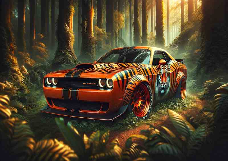 Fierce Tiger Spirit Bold Orange Muscle Car | Metal Poster