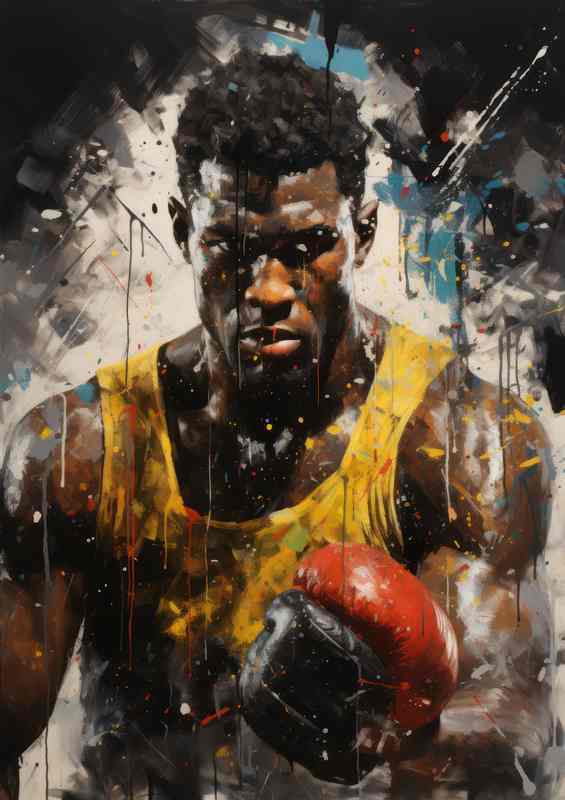 Boxing athlete posing in the painted style art | Metal Poster