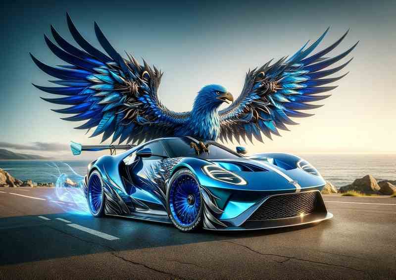 Majestic Eagle Fusion Blue Car Metal Poster