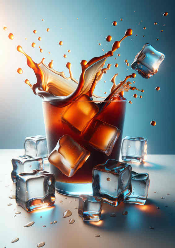 Cold Brew Elegance Ice Cubes' Dynamic Interaction | Metal Poster