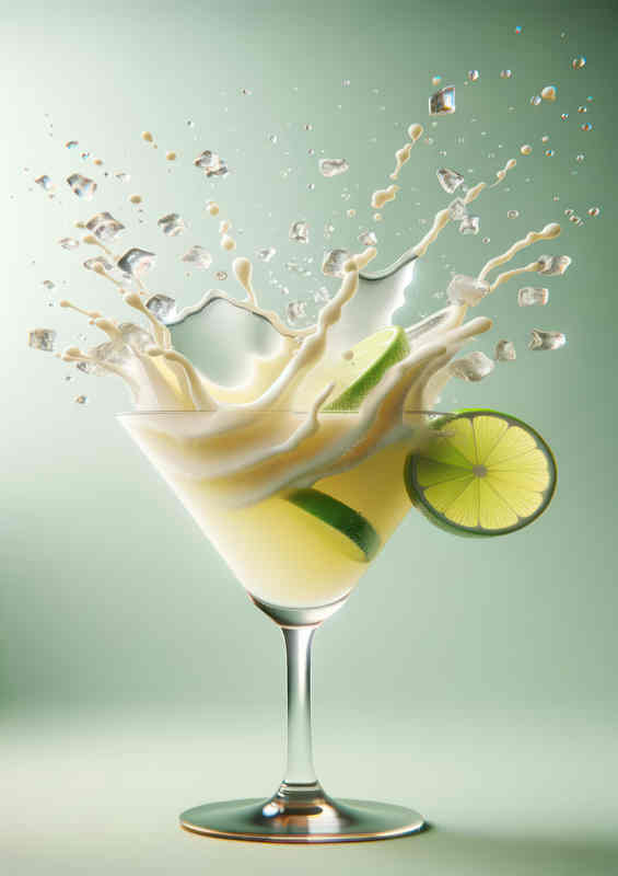 Daiquiri glass with pale yellow liquid splashing out | Metal Poster