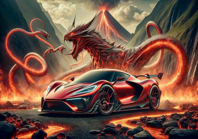Mythical Dragon Essence Red Sports Car | Metal Poster