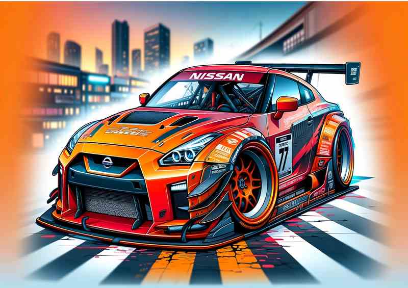 Nissan street racing car with oversized features | Metal Poster